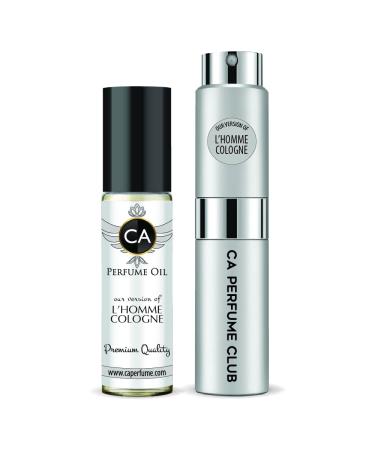 CA Perfume Duo Impression of Yves Lauren L homme Cologne For Men Eau de Parfum Refillable Atomizer Sprayer + Fragrance Body Oil Long Lasting Sample Travel Size Roll-On Bottle 0.27 Fl Oz+0.33 Fl Oz