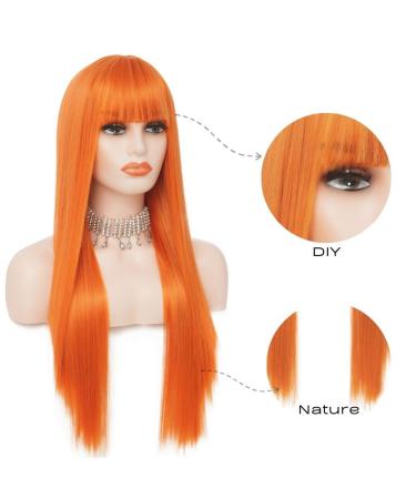 Orange Long Straight Wigs for Women | 28 Inch Synthetic Hair Wig with Bangs for Cosplay & Daily Use - Buy Online on GoSupps.com