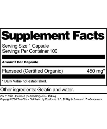 Flaxseed (Certified Organic) - 450 mg (100 Capsules ZIN: 517688) - 3 Pack - Buy Online on GoSupps.com