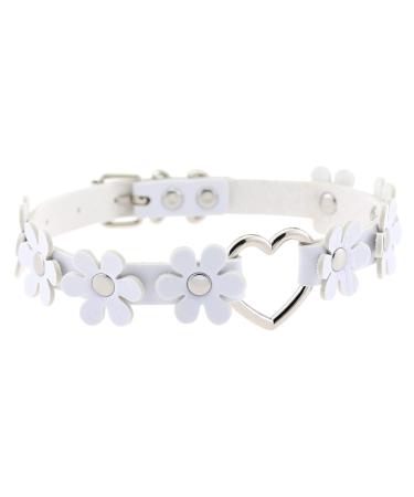 South Bieling Leather Flower Half Call Jewelry Punk Heart Choker Statement Schmuck Adjustable Collar Gift for Women and Girls White