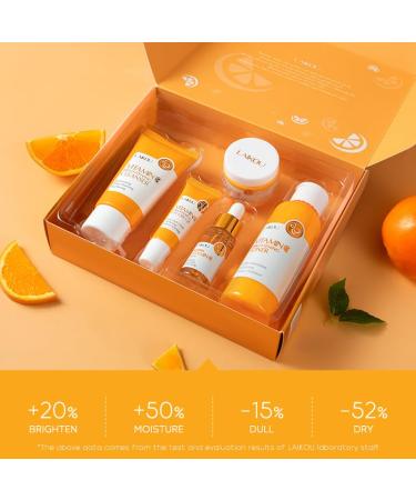 Vitamin C Skin Care Set - 5pcs Women's Beauty Gift Kit with Cleanser Toner Serum Eye Cream & Face Cream | TSA-Friendly Travel Set for Moms Daughters & Teens - Buy Online on GoSupps.com