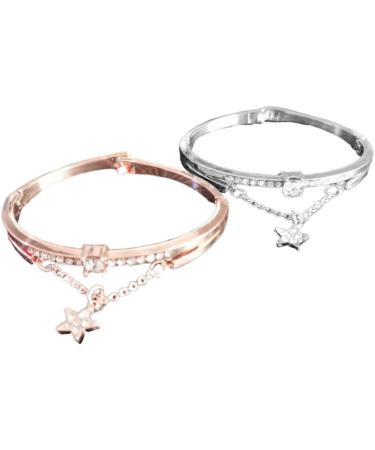 Fomiyes 3-Stone Women's Bracelet - Sun and Moon Cuff Retro Gem and Rhinestone Silver Chain Jewelry - Buy Online on GoSupps.com
