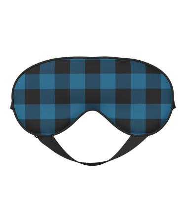 Blue Black Plaid Print Sleep Eye Mask Blindfold with Elastic Strap Headband Soft Eye Cover Eyeshade for Night Sleeping Travel