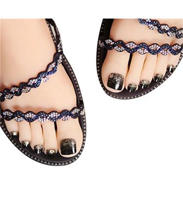 24 Pieces Black Shimmer French Fake Toenails - Full Cover 3D Nail Art in Black & Gold for Stunning Feet - Buy Online on GoSupps.com