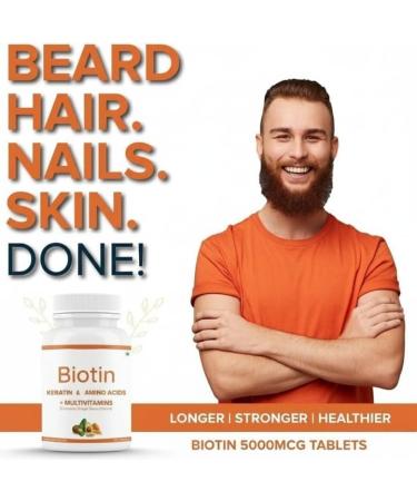 Beard Biotin- 100% Vegan 60 Tablets (Pack of 1) | Promotes Stronger & Thicker Beard Growth Powered with Vitamin A Vitamin E Vitamin B7 Keratin & Amino Acids - Buy Online on GoSupps.com