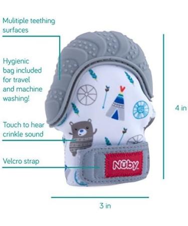 Nuby Soothing Teething Mitten (Grey) - 2 Pack with Hygienic Travel Bag - Buy Online on GoSupps.com