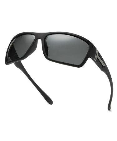 Full lens Polarized Reading Sunglasses for Men Driving Running Sports Reader Square UV Protection Style Unisex Black 1.25x