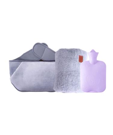 Hot Water Bag, Rubber Hot Water Bottle with Waist Cover Used for Pain Relief for Neck, Shoulders, Legs, Menstrual Cramps, Hand Warmer, 3 Sets of Hot Water Pouch with Soft Plush Waist Belt Cover (Grey)