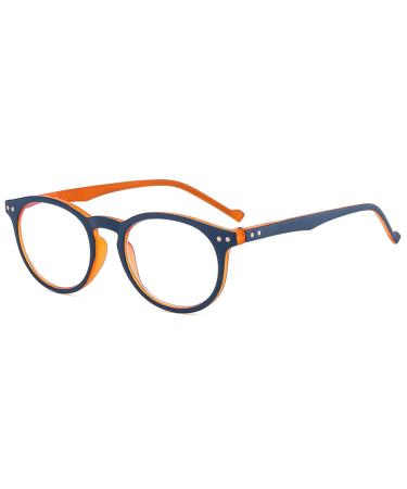 Lanomi retro reading glasses Blue light filter women men around reading help spring hinges oval visual aid computer glasses with visual strength blue orange-c3 2.5 x