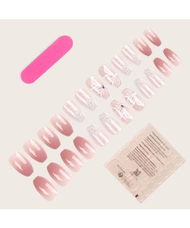 Pink Gradient Glitter Nails Wearable Press on Nails Full Cover Nail Tips False Nails ABS - Buy Online on GoSupps.com