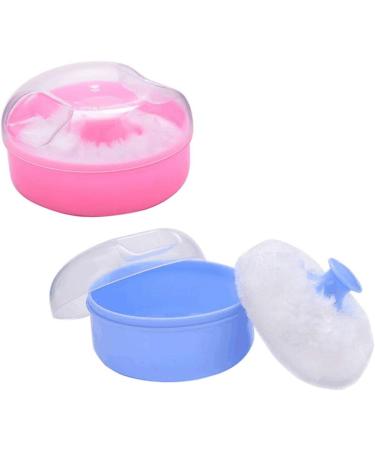 2PCS Powder Puff Sponge Box Empty Portable Baby Talcum Dispensor Soft Baby Shower Powder Puff Box (Blue+Pink) - Buy Online on GoSupps.com