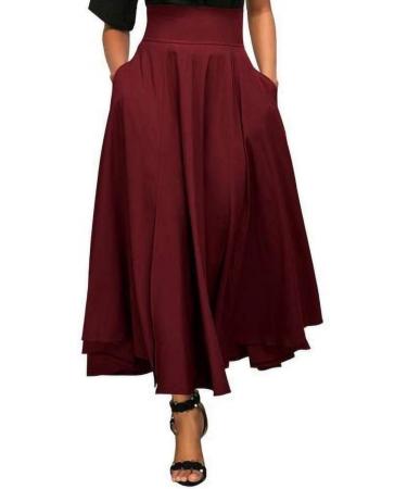 Sanahy Women's High Waist A-Line Maxi Skirt with Pockets - Red - Buy Online on GoSupps.com