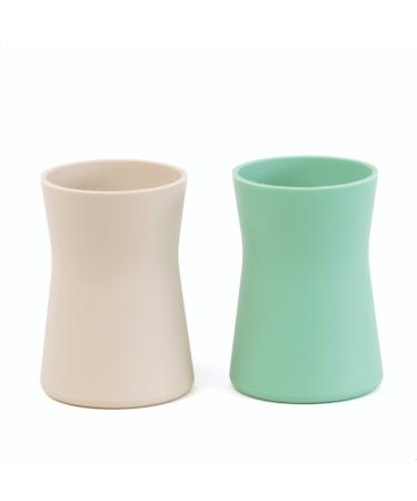 APLAINR Silicone Open Training Cup for Baby and Toddler | 4 months+ | Set of 2 (Sage Green - Cream)