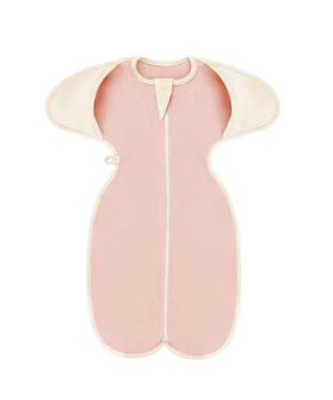 ZIGJOY Baby Transition Swaddle 1.0 TOG Super Soft Baby Swaddle with 2-Way Zipper Cotton Self-Soothing Sleep Sack for Better Sleep Arms Free Transitional Swaddle Pink 0-3 Months Pink 0-3 Months