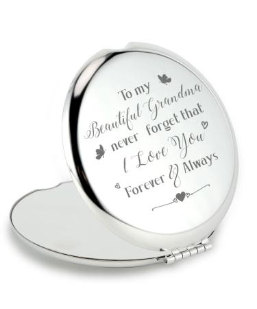 QINGTAI Birthday Gifts for Grandma  Gifts for Grandma from Granddaughter or Grandson  Best Grandma Gifts  Stainless Steel Makeup Mirror Gifts for Grandma  Mother's Day for Grandma