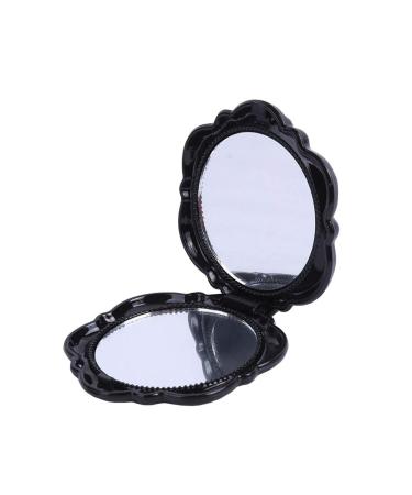 Lurrose Vintage Folding Mirror Plastic Rose Compact Cosmetic Mirror Double Sided Travel Makeup Mirror