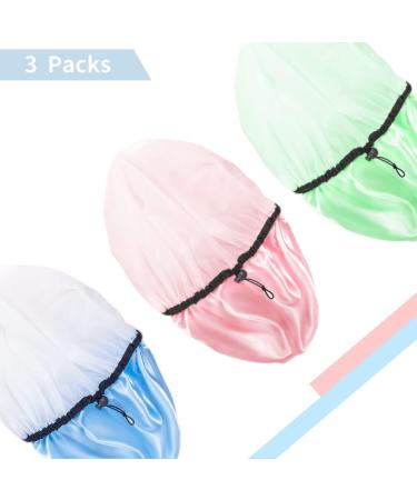 Auban Reusable Shower Cap for Women | Waterproof Satin Exterior | EVA Lining | Extra Large & Adjustable Hair Cap | 3 Colors (Blue, Pink, Green) - Buy Online on GoSupps.com