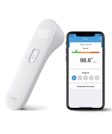 iHealth Wireless No-Touch Thermometer for Adults, Digital Infrared Fever Thermometer for Home, Thermometer for Babies & Kids with 3 Sensors, Bluetooth Forehead Thermometer with Gentle Vibration Sensor