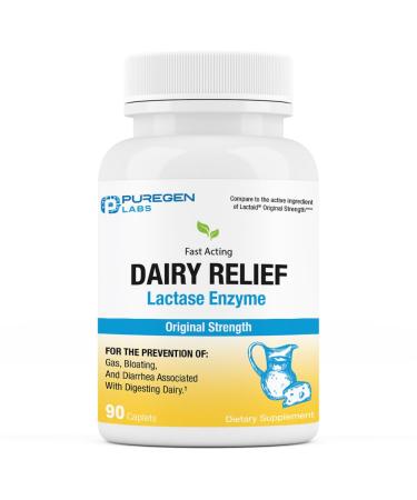 Puregen Labs Dairy Relief Natural Fast Acting Lactase Enzyme 3000 FCC Lactose Intolerance Pills 90 Caplets 1