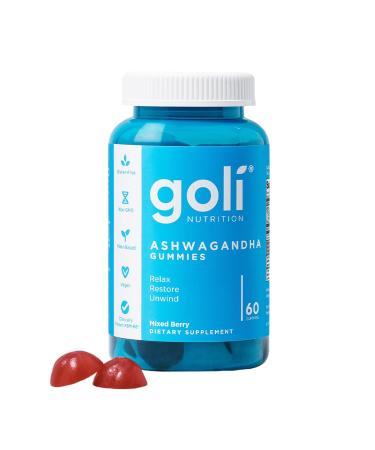 Goli Ashwagandha & Vitamin D Gummy - 60 Count - Mixed Berry, KSM-66, Vegan, Plant Based, Non-GMO, Gluten-Free & Gelatin Free Relax. Restore. Unwind. 60 Count (Pack of 1)