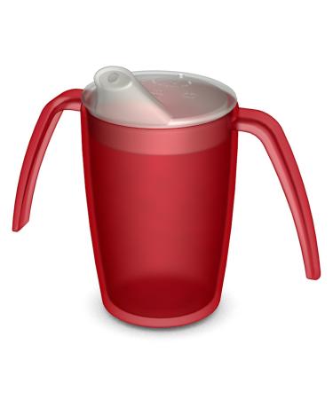 Ornamin two handled mug 220 ml red with spouted lid small opening | ergonomic plastic mug with two handles firm hold also for shaky hands | drinking aid cup for the care feeding cup