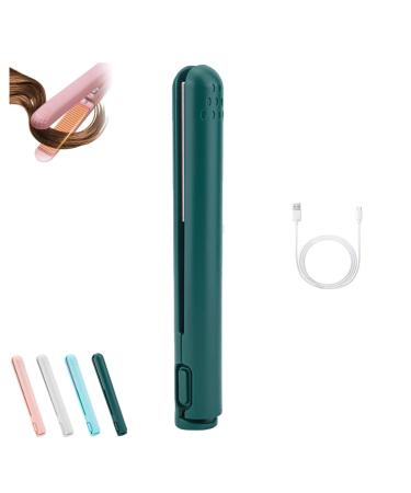 Mini Dual-Purpose Curling Iron Ceramic Mini Hair Curler Portable Mini Curling Iron Travel USB Rechargeable Curling Wand Mini Dual-Purpose Curling Iron for Short Hair (Green)