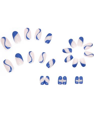 JUSTOTRY 24 Pcs Short Dark Blue French False Nails - Swirl Design Press on Nails for Women | Nail Art Glue Included - Buy Online on GoSupps.com