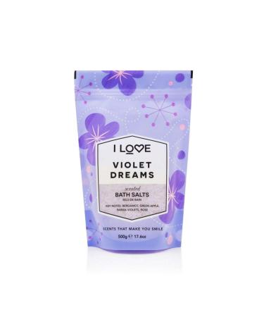 I love violet Dreams Scented Bath Salts With 99% Naturally Derived Including ACB Bio-Water Bamboo Lightly Fribranced Leaving Skin Feeling Silky & Smooth vegan-Friendly-500G
