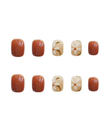 Chtom Orange Flower Petal Fake Nail Stickers Wearing A Beautiful Metal Metal Finished Nail Patch