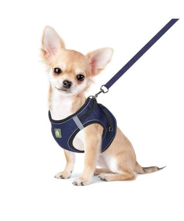 Femax dog harness with leash for small medium dog cats soft mesh puppy dishes breathable breast harness adjustable reflective no pull vest chihuahua cat m (breast 35-40cm) navy blue