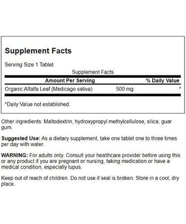Swanson Organic Alfalfa Herbal Supplement - 360 Tablets, 500mg - Energy Support and Rejuvenation for Vegetarians - Buy Online on GoSupps.com
