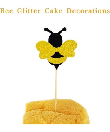 36 Pcs Bee Glitter Cake Decorations Bumble Bee Cupcake Toppers Glitter Cake Decorations Gold Glitter Bee Cupcake Topper for Cupcake Decorations Supplies - Buy Online on GoSupps.com