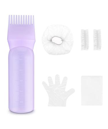 WLLHYF Root Comb Applicator Bottle Brush 6 Ounce Oil Applicator for Hair Dye with Graduated Scale Hair Root Comb Color Applicator for Hair Root Comb Color Scalp Treatment Styling Tool (Purple)