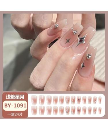 24Pcs/Set Press On Nails Long Star Dot Diamond False Nails Acrylic Fake Nails Full Cover Nails Tips Artificial Finger Manicure Press on nails for Women and Girls - Buy Online on GoSupps.com