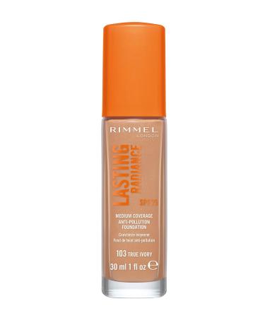 Rimmel Lasting Radiance Medium Coverage Anti Pollution Foundation SPF 25 103 True Ivory (Rimmel Wake Me Up Foundation Upgrade) True Ivory 30 ml (Pack of 1)
