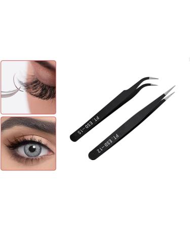 2 Pcs Black Nail Art Tweezers for Rhinestone, Sticker, Decal, Eyelash Extension, and Nail Foil - Precision Nail Decor Tool - Buy Online on GoSupps.com