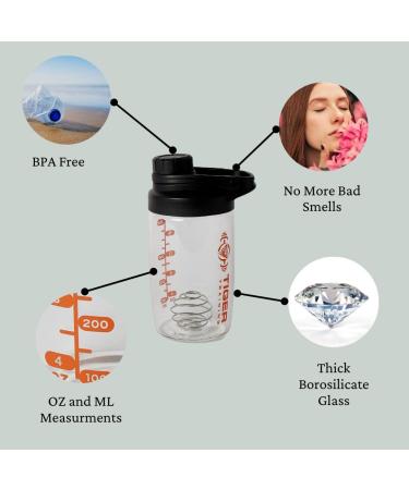 Tiger Training Cleanshake 700ml Odor-Free Glass Protein Shaker Bottle - Dishwasher Safe, Easy to Clean - Mixer Ball, BPA-Free - Matt Black/Orange - Buy Online on GoSupps.com