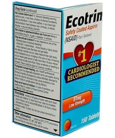 Ecotrin Low Strength Safety Coated Aspirin 81mg - 150 Tablets (4 Pack) | Buy NSAID Online | International Shipping Available - Buy Online on GoSupps.com