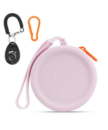 WALLFID Silicone Dog Treat Pouch Small Bag with Pet Training Clicker Walking Bag for Dog and Cat Pocket Size Easy to Clean Odorless Zipper Design Moisture-proof Travel Walking Bag (Purple)