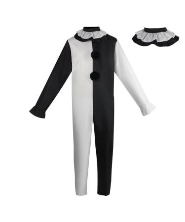 Duohropke Movie Killer Terrifier Clown Black White Jumpsuit Cosplay Costume Carnival Party Outfit for Men Women L White