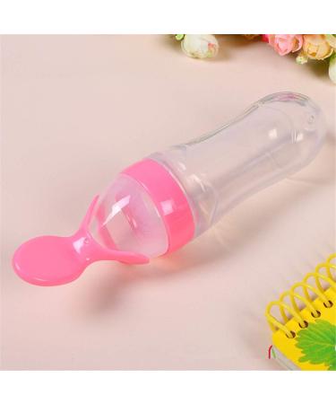 Squeeze Bottle Spoon Baby Feeding Set - 90ml Pink | Silicone Dispensing Feeder for Infant, Newborn & Toddler - Buy Online on GoSupps.com