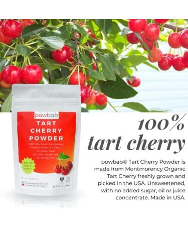 powbab Tart Cherry Powder - 100% USA Grown Montmorency Organic Tart Cherry Bits with Organic Melatonin (3.4 oz) - Buy Online on GoSupps.com