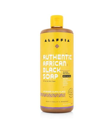 Alaffia Skin Care, Authentic African Black Soap, All in One Body Wash, Face Wash, Shampoo & Shaving Soap with Fair Trade Shea Butter Lavender Ylang Ylang 32 Fl Oz
