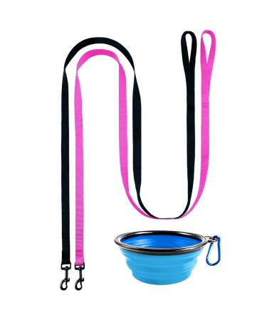 DOYOO 2 Pack Puppy Dog Leash Cat Leash, Strong and Durable Leash with Easy to Use Collar Hook - Dog Leashes for Cat with Collapsible Pet Bowl Great for Small and Medium Dog Set 02-Black+Pink