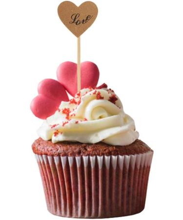 misppro 50 Pieces Kraft Paper Heart Cupcake Topper Food Picks Wedding Decoration Love Prints - Buy Online on GoSupps.com
