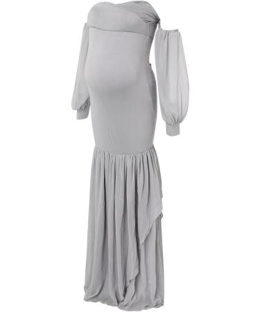 Robe de maternit pour femme - Couleur unie - l gante - En mousseline de soie - paules d nud es - Robe de soir e - Robe longue enceinte - Robe d' t L Gris - Buy Online on GoSupps.com
