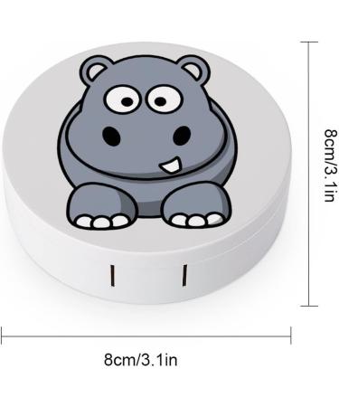 Grey Hippo Round Case For Contact Lens Kit Storage Box with Mirror Printed - Buy Online on GoSupps.com