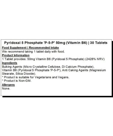 Vitamin B6 - Pyridoxal 5 Phosphate - P5P 50mg Tablets (30 Tablets) 30 count (Pack of 1) - Buy Online on GoSupps.com