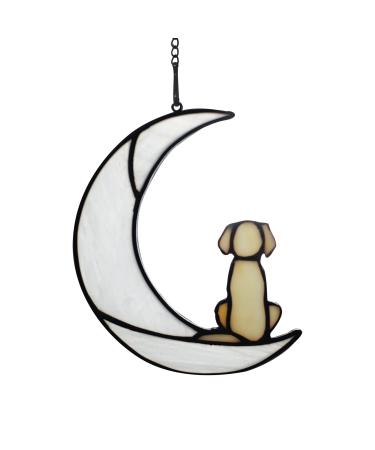 BOXCASA Dog Memorial Gifts for Dog Lovers,Dog on Moon Stained Glass Window Hanging for Suncatcher Dog B