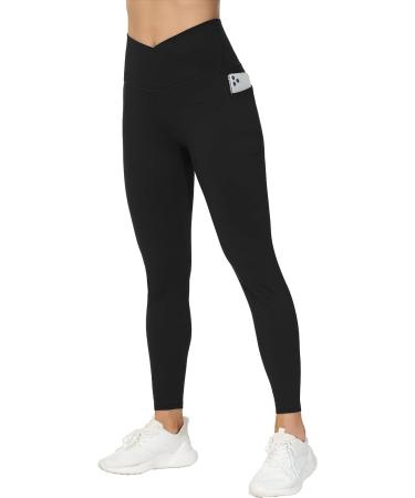 Gym People Women's V Cross Waist Workout Leggings | Tummy Control Yoga Pants with Pockets - Black, Small - Buy Online on GoSupps.com